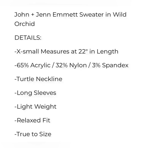 John + Jenn Emmett Sweater in Wild Orchid Size XS Fall Turtleneck Sweater - Picture 13 of 13